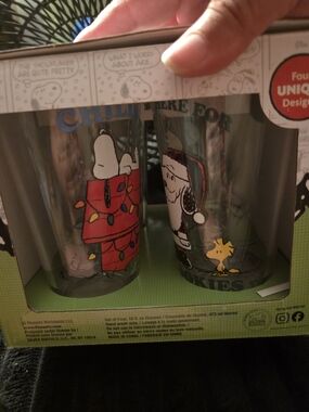 Peanuts Snoopy & Woodstock Holiday Glass Tumbler Set - Gray and Red